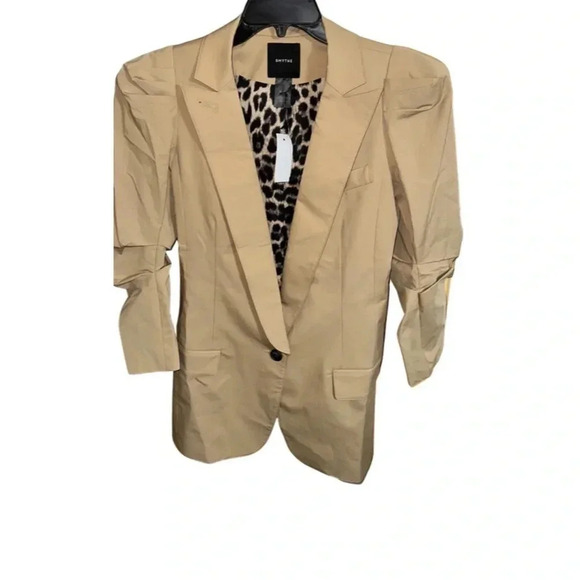 Smythe Khaki Chino Scrunch Sleeve Longline Blazer Size 2 - Picture 5 of 10